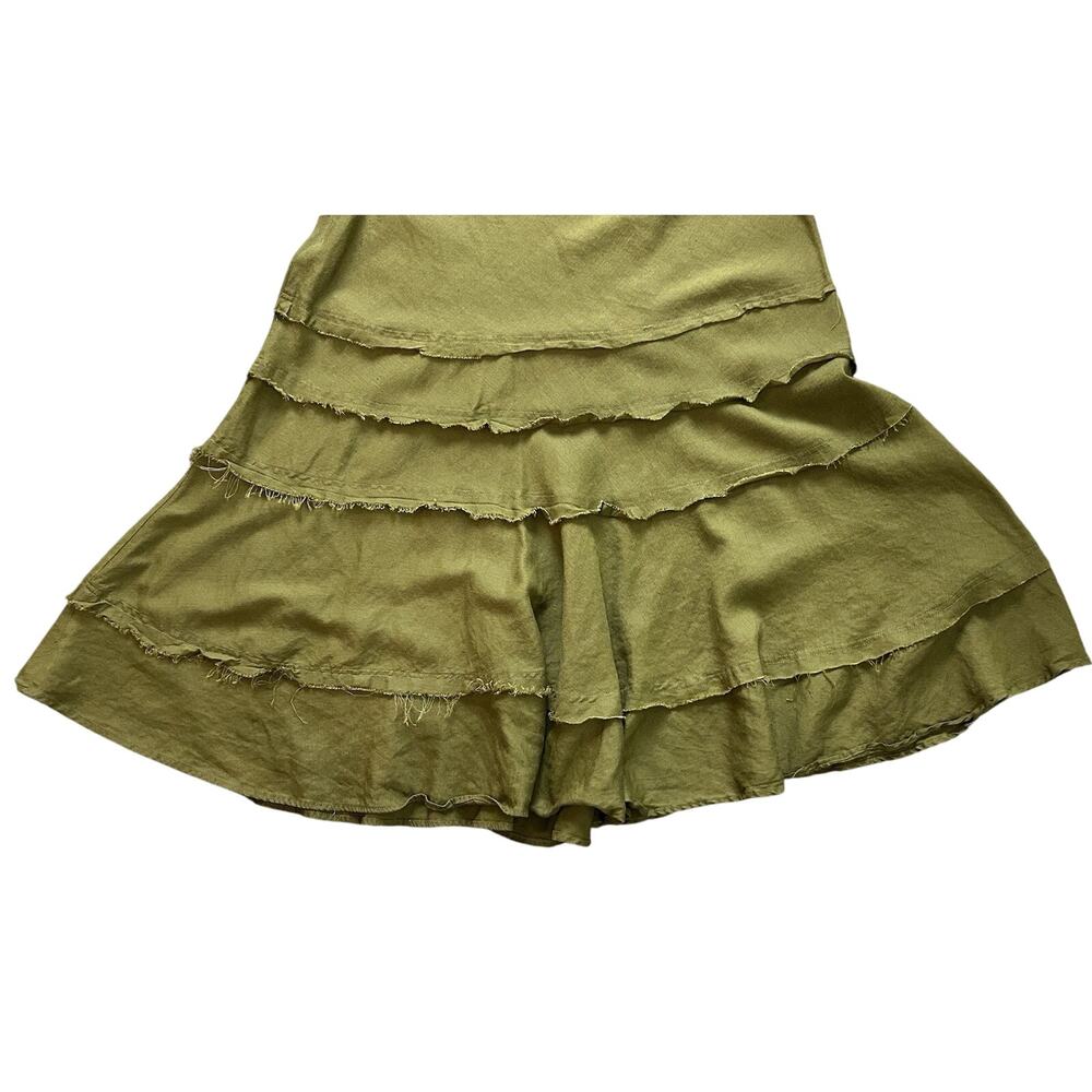 Ashley Stewart Plus Size 14 Raw Hem Layered Army Green Skirt Boho Cottage Core